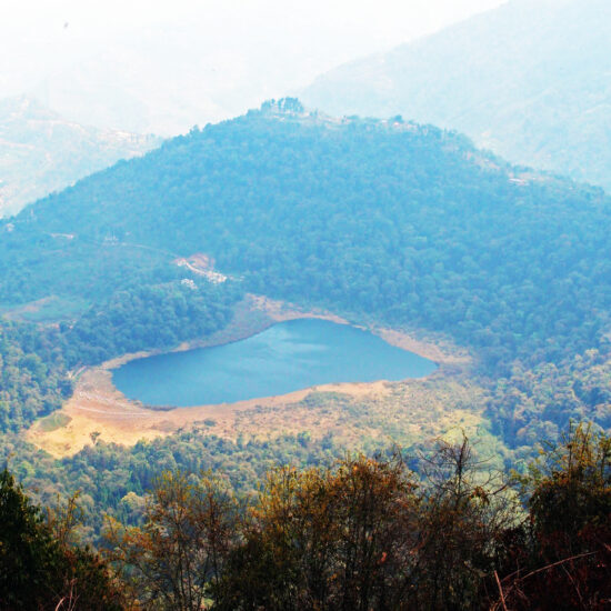 Khecheopalri-Wish-Fulfilling-Lake-from-top-of-the-mountain